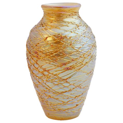 american art nouveau gold threaded art glass table lamp stem base