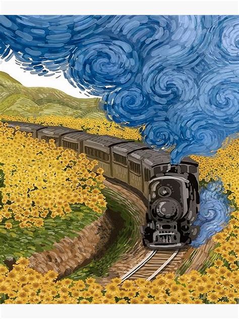 Vincent Van Gogh Train And Sunflowers Art Prints Vintage Painting