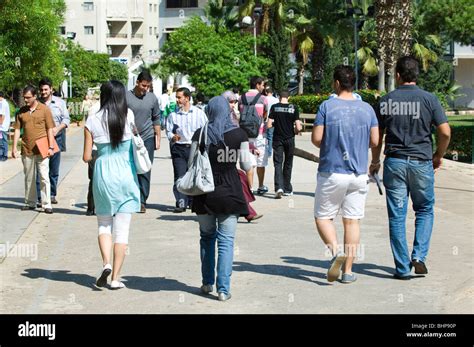 University students walking in the campus of Beirut Arab University ...