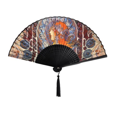 Art Nouveau Hand Fan Alphonse Mucha Zodiac Pink Cat Shop