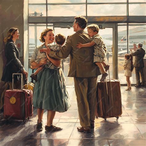 A heartwarming scene of family members reuniting at an airport or