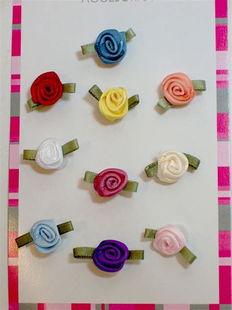 Multi Color Rose Flower Appliques Offray Small Ribbon Rose Satin Flowers X 10 Pieces Etsy