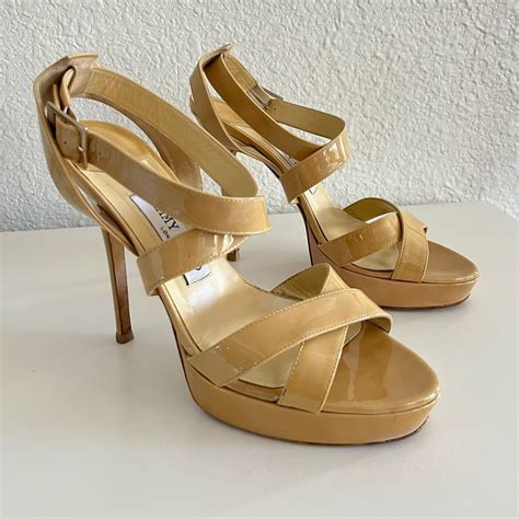 Jimmy Choo Nude Vamp Crisscross Platform Heels Sandal Gem