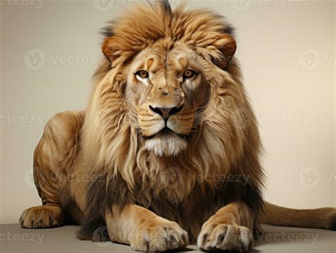 Big male lion standing on white background, front view. Side view. AI ...