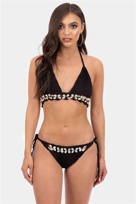 Crochet Cowrie Shell Bikini Black Or White You Choose Boho Triangle Top