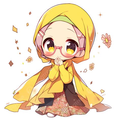 Cartoon Illustration Cute Indonesian Girl Muslim Hijab Woman Sticker Decorative Pattern Cutout