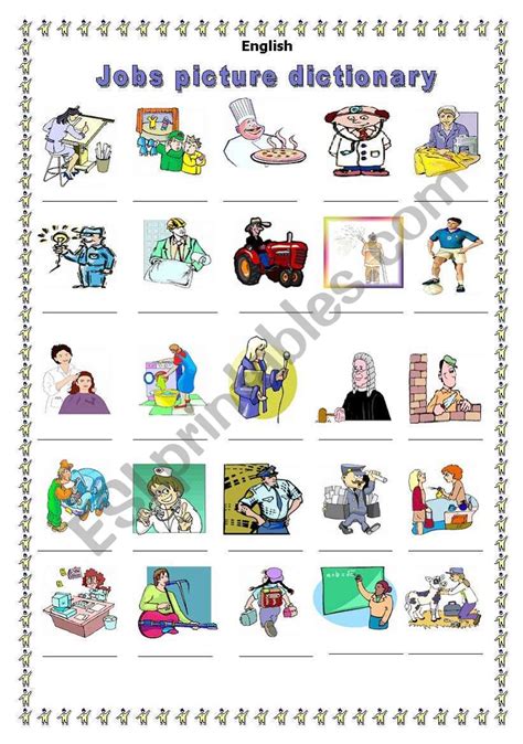 Jobs Picture Dictionary Esl Worksheet By Sweet E F