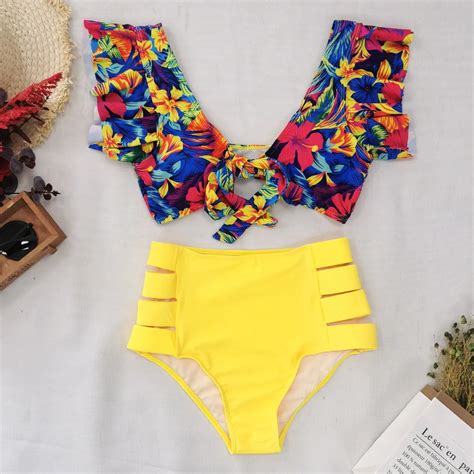 Yyvonne Bikini2025 New Lotus Edge Bikini Split Swimsuit Sexy High Waist