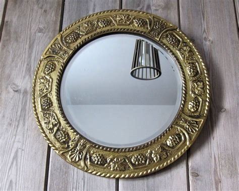 Vintage Round Brass Mirror Embossed Metal Mirror With Etsy Uk