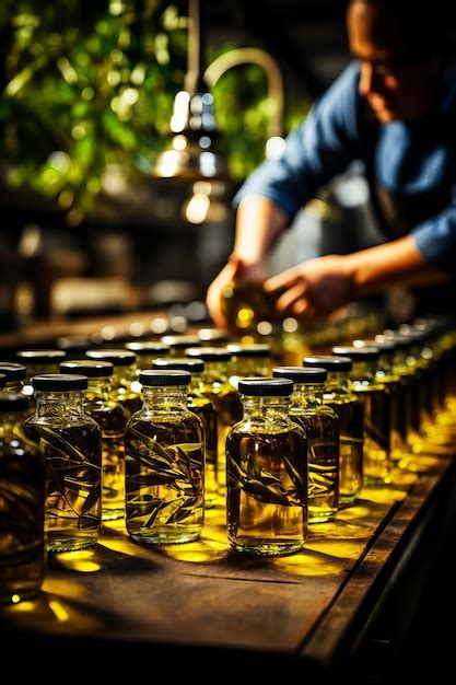 Premium Photo Hand Labeling Bottles Of Extra Virgin Olive Oil