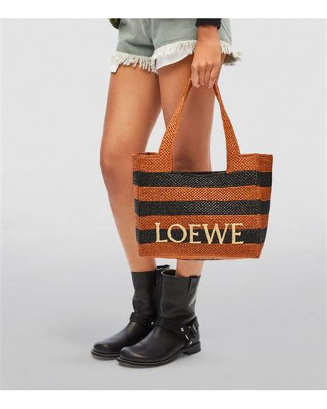 Loewe X Paula S Ibiza Medium Raffia Striped Font Tote Bag In Black Lyst