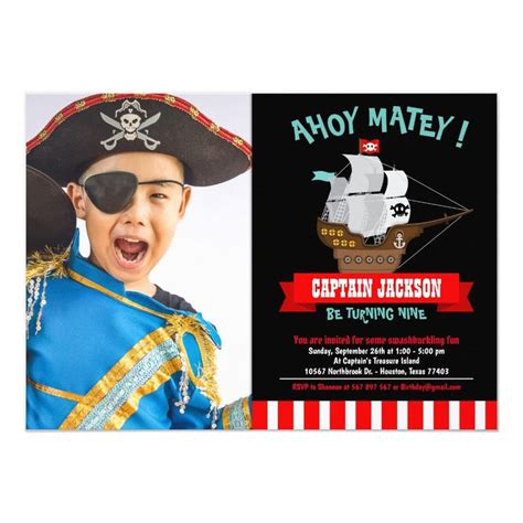 Ahoy Matey Boat Pirate Birthday Photo Invitation Zazzle Photo