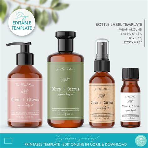 Fully Editable Floral Body Product Label Template 4 Sizes Etsy