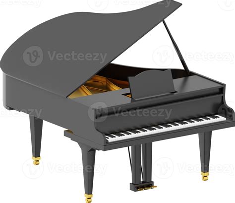 realistic black grand piano musical instrument  rendering png icon  transparent