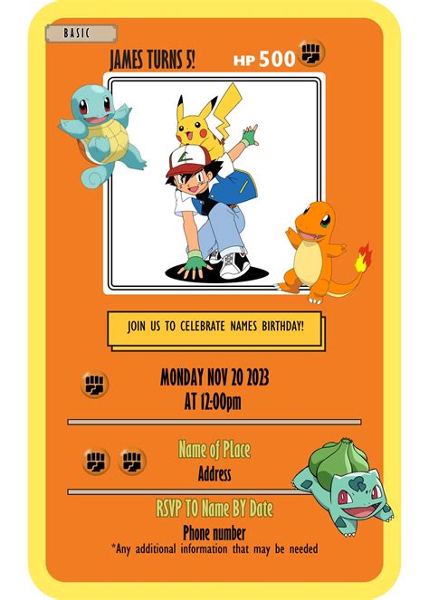 Pokemon Card Birthday Invitation Editable Etsy