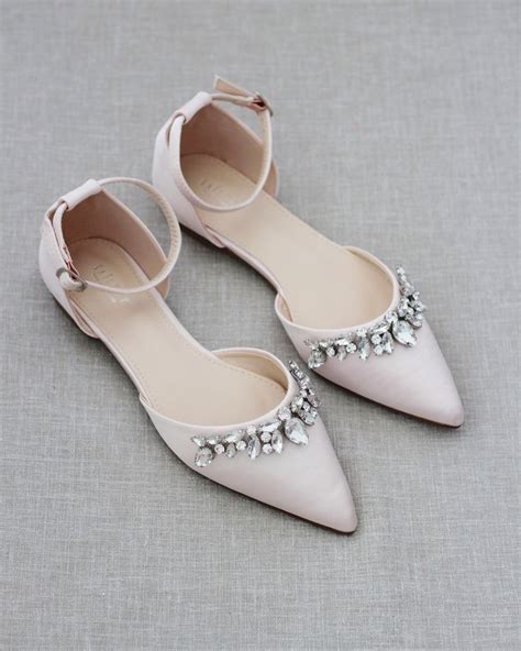 Satin Pointy Toe Flats With Teardrop Rhinestones Embellishments Blue