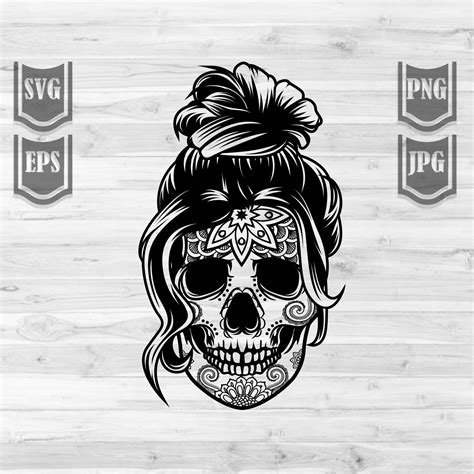 Messy Bun Hair Skull Svg Mom Life Svg Messy Bunhair Svg Etsy Svg