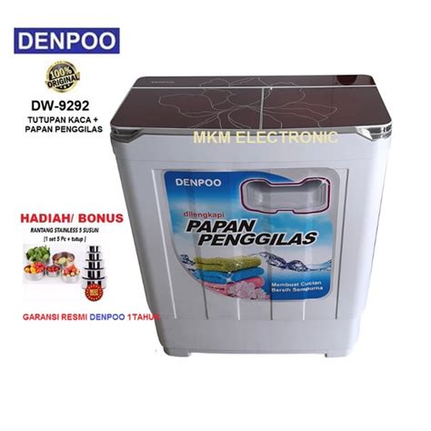 Jual Denpoo DW9292 Mesin Cuci 2 Tabung 8Kg Tempered Glass Papan