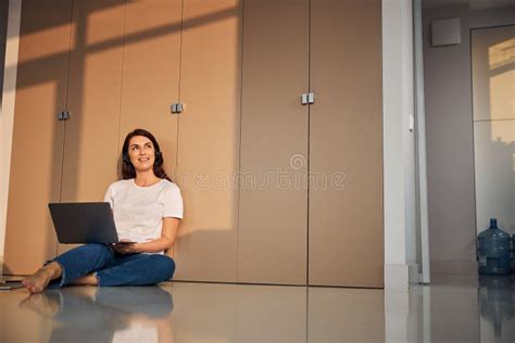Cheerful Brunette Woman Enjoying Play Of Light Stock Photo Image Of