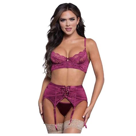 Seven Til Midnight Lace And Corset Bra Suspender And Thong Set Seven