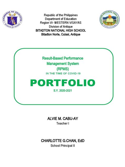 Portfolio Result Based Performance Management System Rpms Pdf Educational Technology