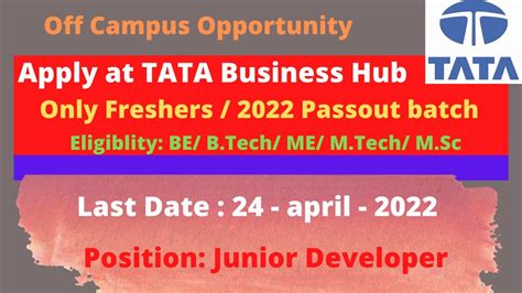 Tata Business Hub Off Campus Drive Freshers B Tech M Tech M