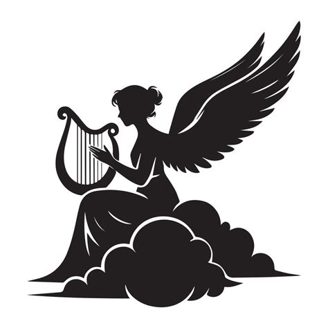 An Angel Playing A Harp Seated On A Cloud Illustration 45662326 Vector