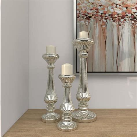 Litton Lane Silver Glass Handmade Turned Style Pillar Candle Holder