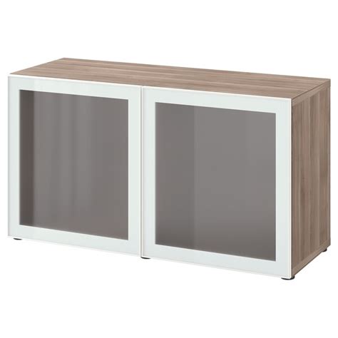 BestÅ Shelf Unit With Glass Doors Grey Stained Walnut Effect Glassvik