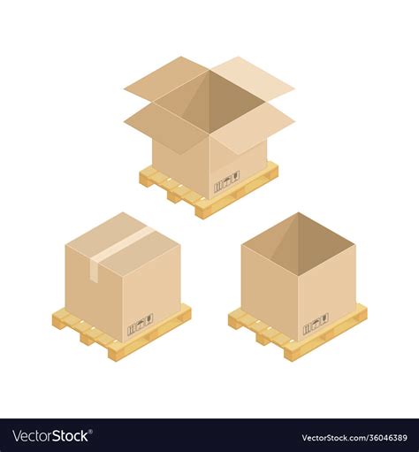 Isometric Cardboard Boxes And Pallets Royalty Free Vector