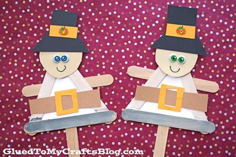 Popsicle Stick Pilgrim Puppet Thanksgiving Kid Craft Idea