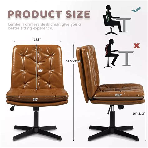 pukami armless home office desk chair  wheels pu leather upholstere