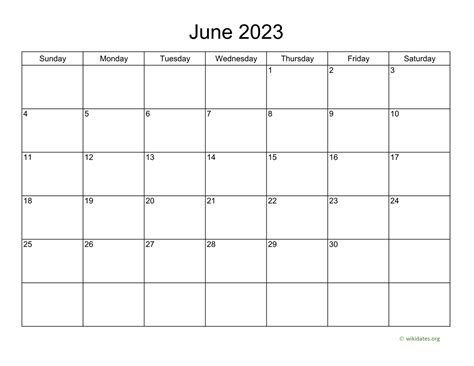 Basic Calendar for June 2023 | WikiDates.org