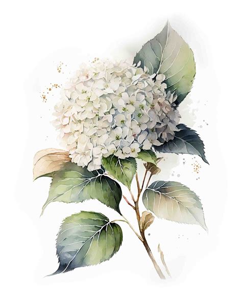 Watercolor White Hydrangea Digital Art Print Instant Etsy