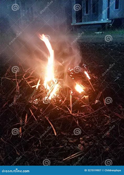 Campfire Atmosphere at Night for Cold Weather Stock Image - Image of
