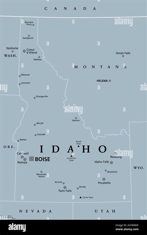 Idaho Id Graue Politische Karte Mit Hauptstadt Boise Grenzen