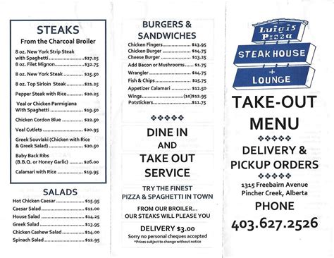 Luigis Pizza & Steak House Menu, Reviews and Photos - 1513 Freebairn Ave, Pincher Creek, Alberta ...