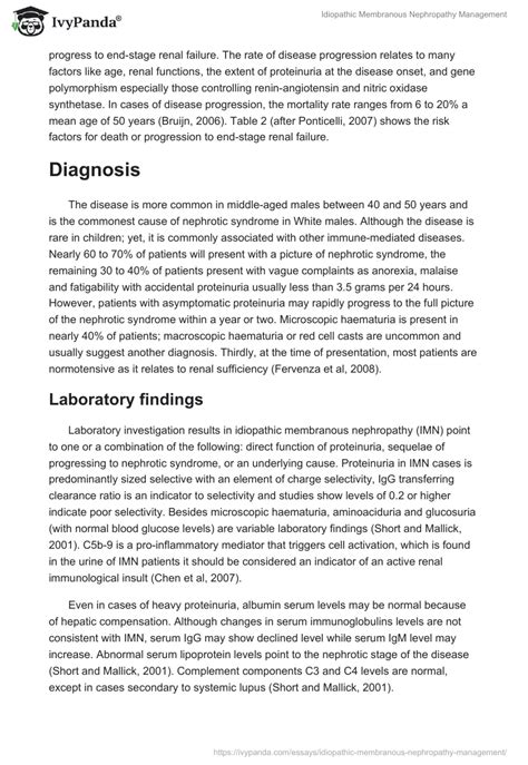 Idiopathic Membranous Nephropathy Management 4171 Words Essay Example