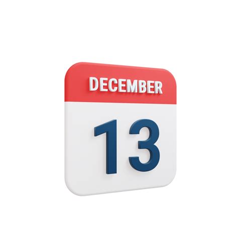 Free December Realistic Calendar Icon 3d Rendered Date December 13