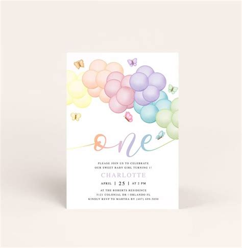 Pastel Balloon 1st Birthday Invitation Template Editable First