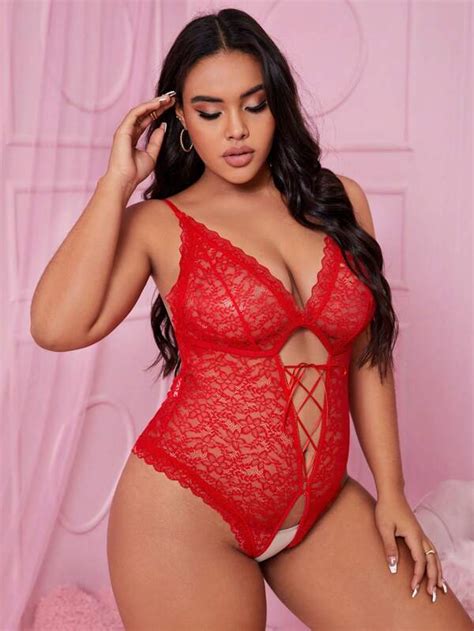 Plus Floral Lace Cut Out Crotchless Teddy Bodysuit Shein Uk