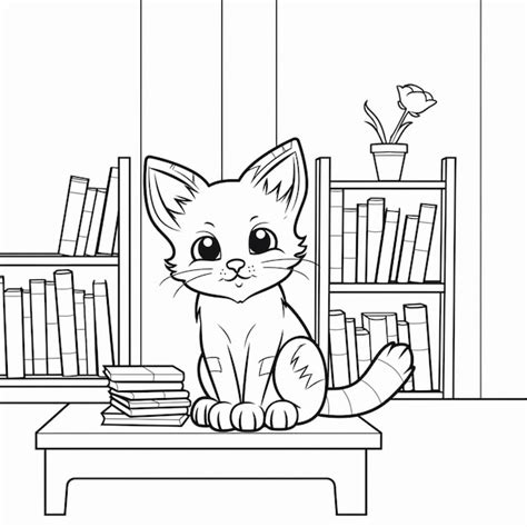 Un Dibujo En Blanco Y Negro De Un Gato Sentado En Una Mesa Generativa