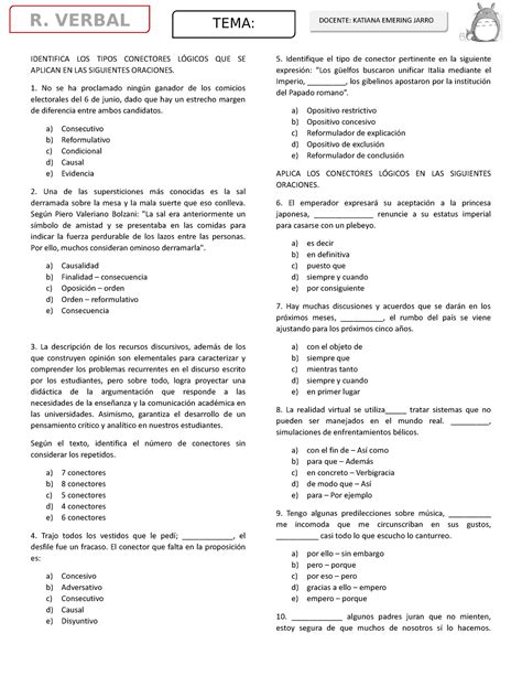 Practica De Conectores L Gicos Identifica Los Tipos Conectores