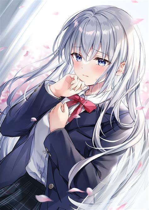 Online crop | HD wallpaper: Yumesaki, anime girls, white hair, blue ...