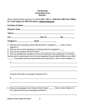 Fillable Online Aladsc Unit Historian Annual Report Form 2010 2011 May