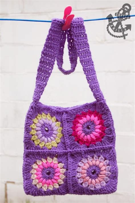 Boho Style Granny Square Bags Crochet Pattern Coffee Vanilla