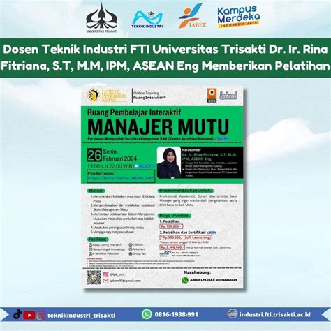 Dosen Teknik Industri Fti Universitas Trisakti Dr Ir Rina Fitriana S