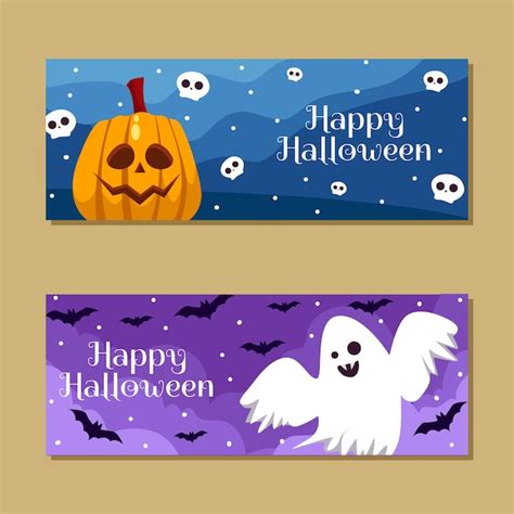 Banner De Feliz Halloween Con Calabaza Y Fantasma Vector Premium