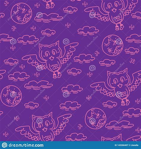 Seamless Pattern Owl Stock Vector Illustration Of Outline 143266407