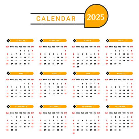 2025 Calendar With Black And Yellow Geometric Shape Vector Calendar